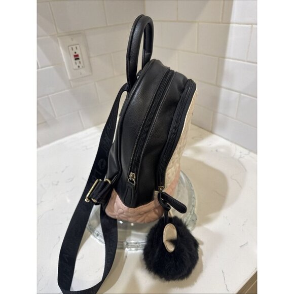 Betsy Johnson Mini Back Pack Black White Pink with Embroidered Flower Logo - Picture 7 of 10